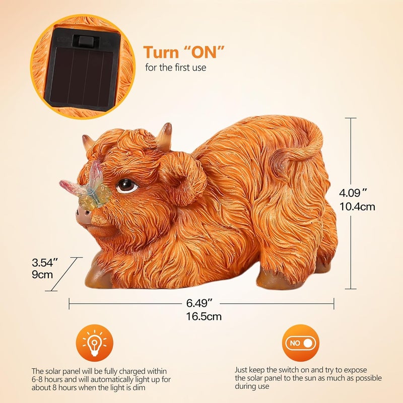 Roundot Store Highland Cow Solar Powered Outdoor Garden Statue, Resin Highland Cow Statue with Solar Light Lantern, Decorative Lawn, Yard Outdoor Highland Cow Decor. Unique home decorations, gifts for women - Image 4